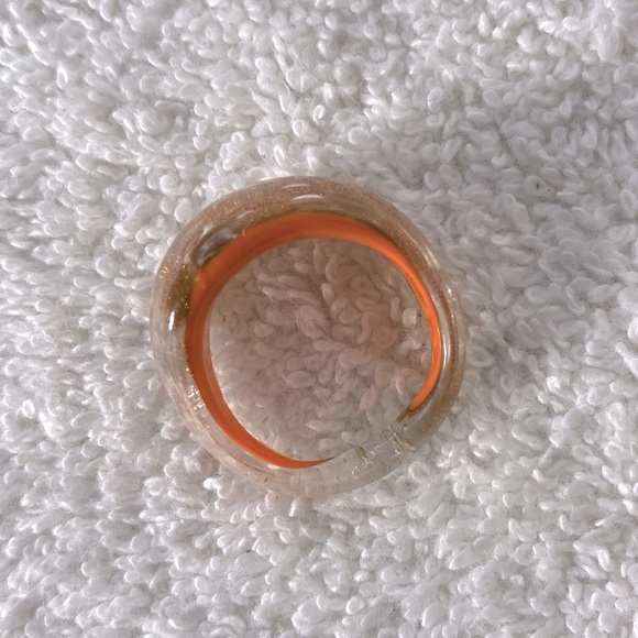 Vintage Art Glass Handmade Orange & Bronze Glitter Band Ring - Picture 8 of 11